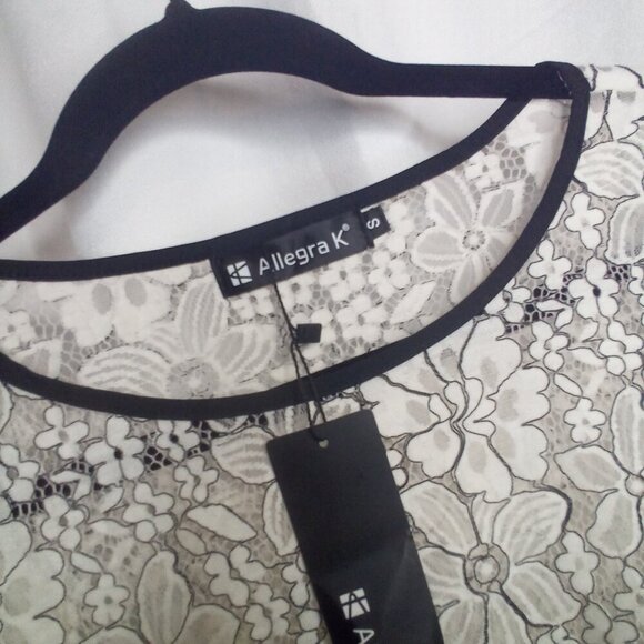 Allegra K Blouse S Long Sleeve Sheer Lace Floral White Black - Picture 7 of 16